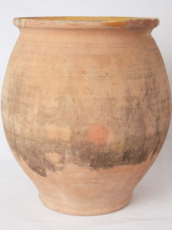 Large French confit pot w/ yellow glaze inside - no handles 13¾"
