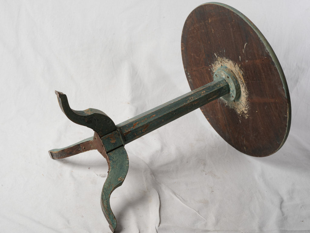 Antique French Rustic Gueridon Table W/ Green-Blue Patina - 29¼"