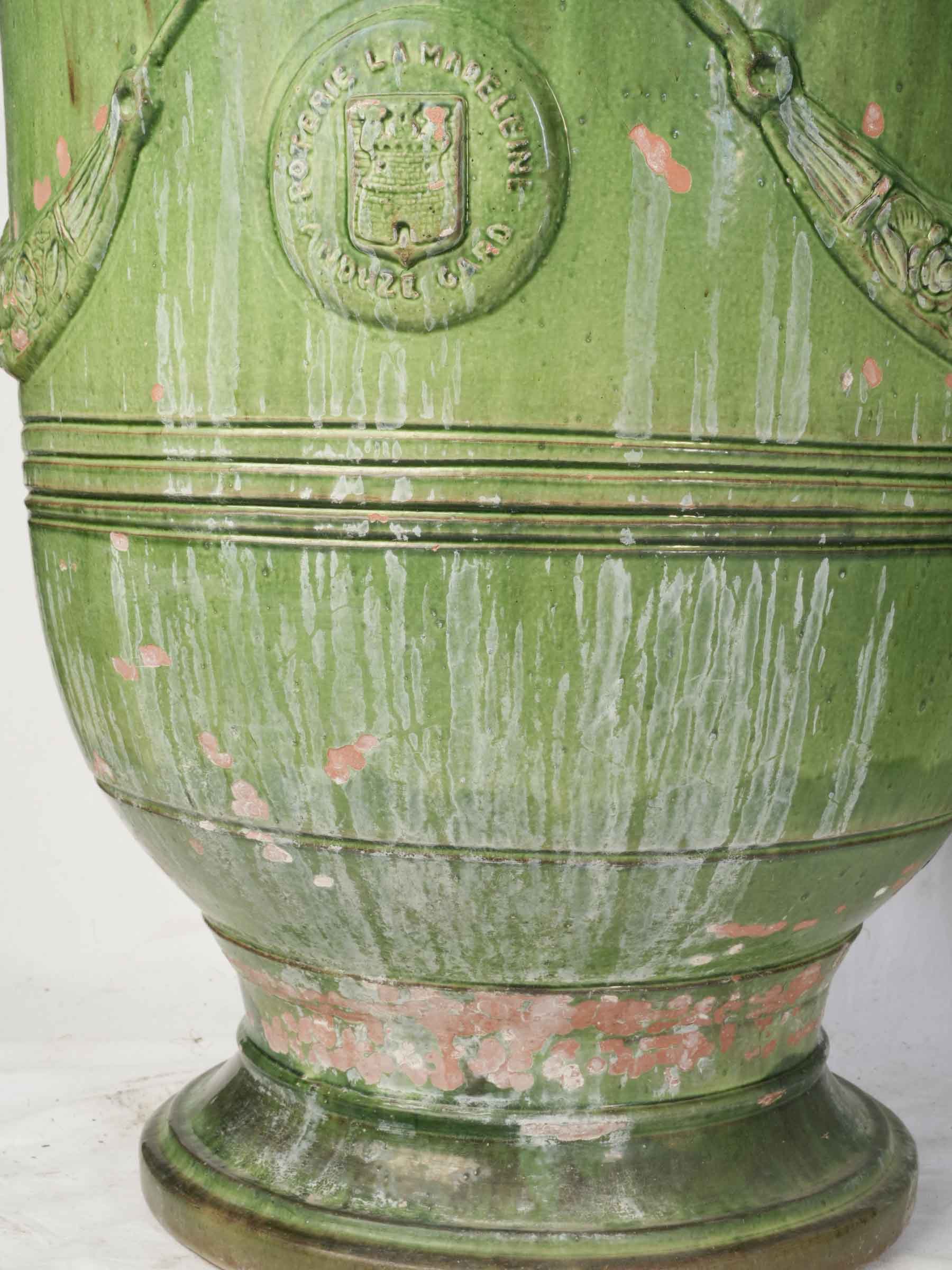 Pair of Large Vintage Green Glazed Anduze Garden Urns - 32¼"