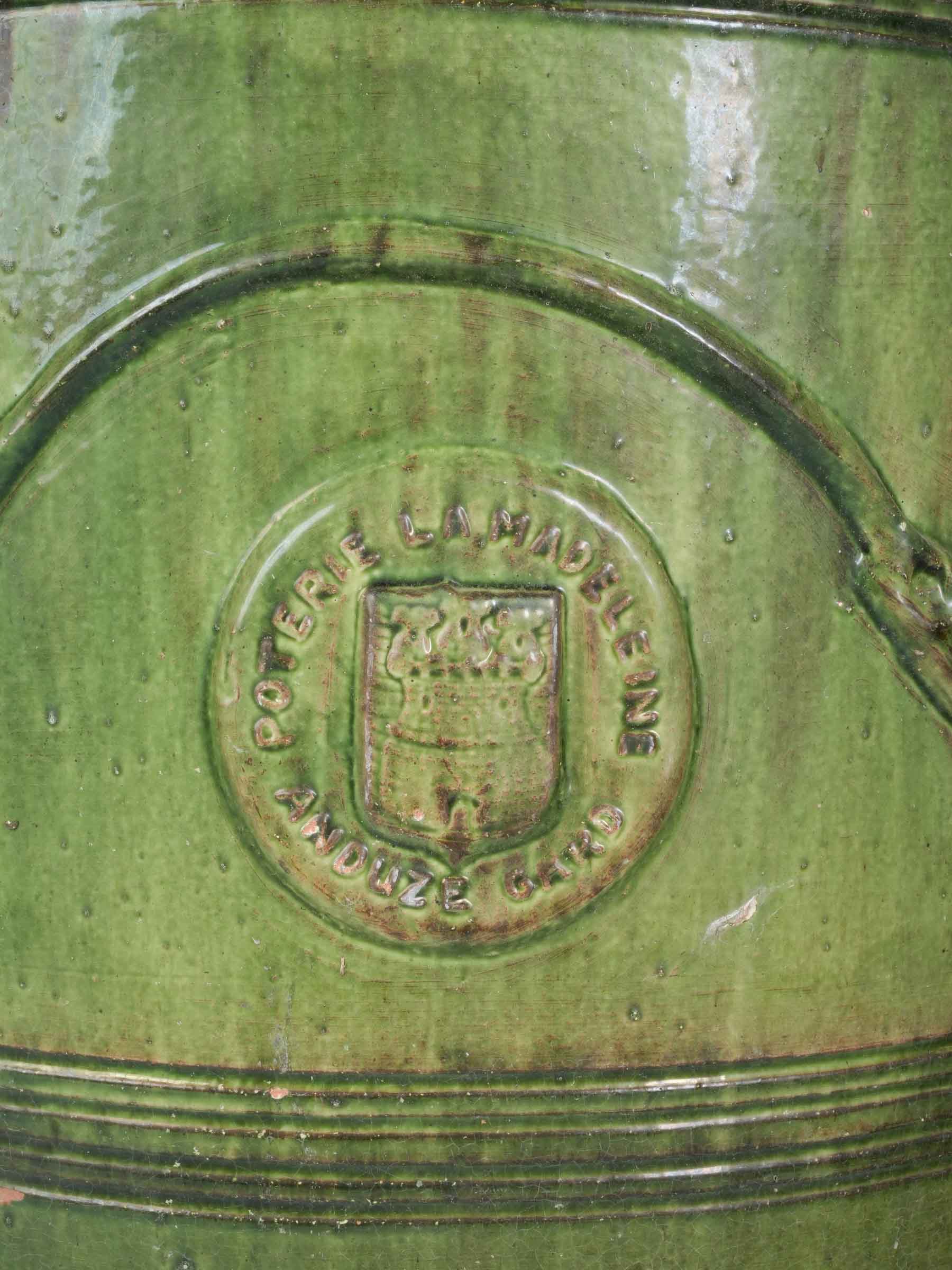 Pair of Large Vintage Green Glazed Anduze Garden Urns - 32¼"