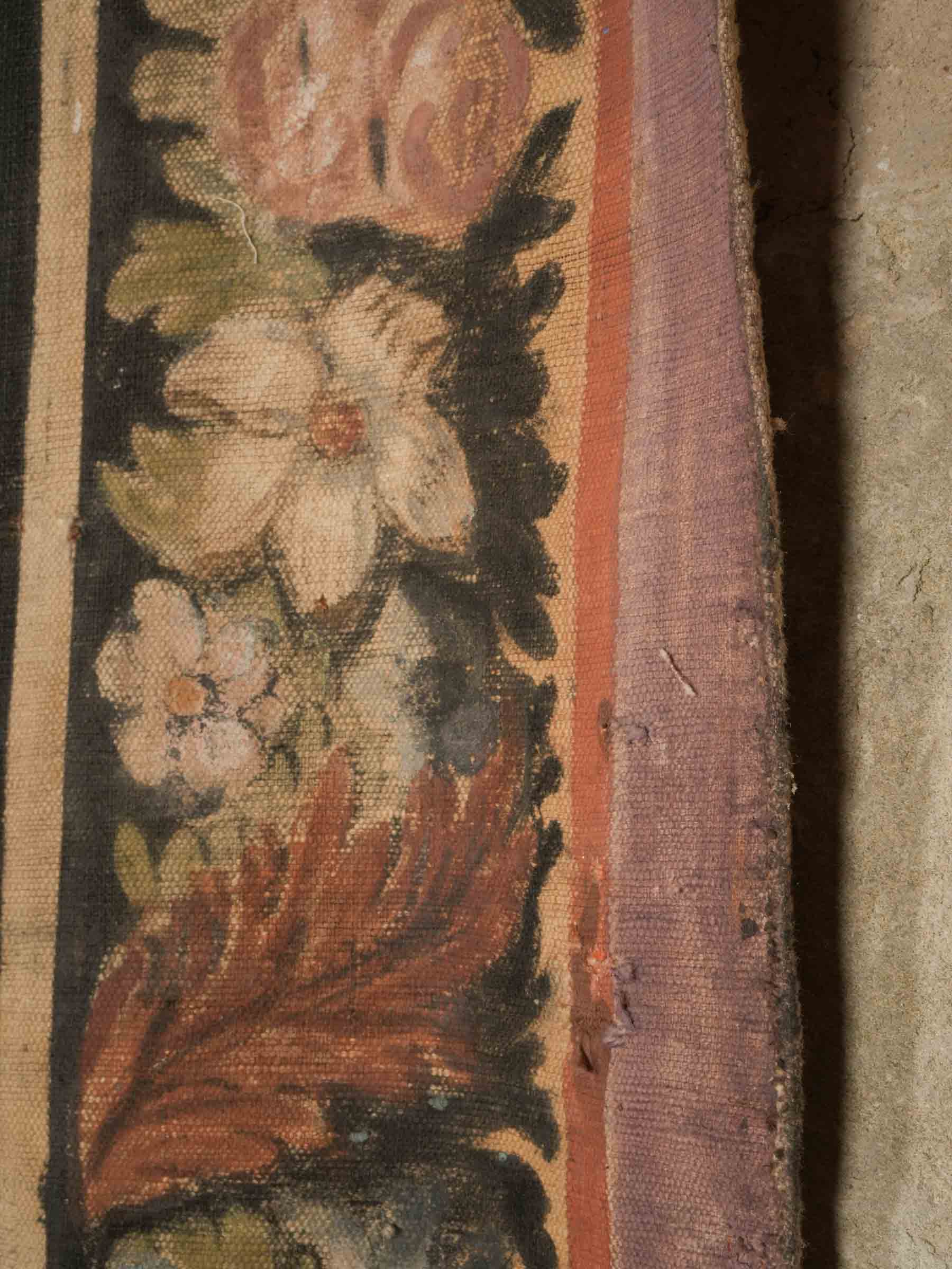 Large 18th Century Provençal Painted Hanging w/ Atmospheric Landscape & Rich Floral Border - 114¼" x 67"