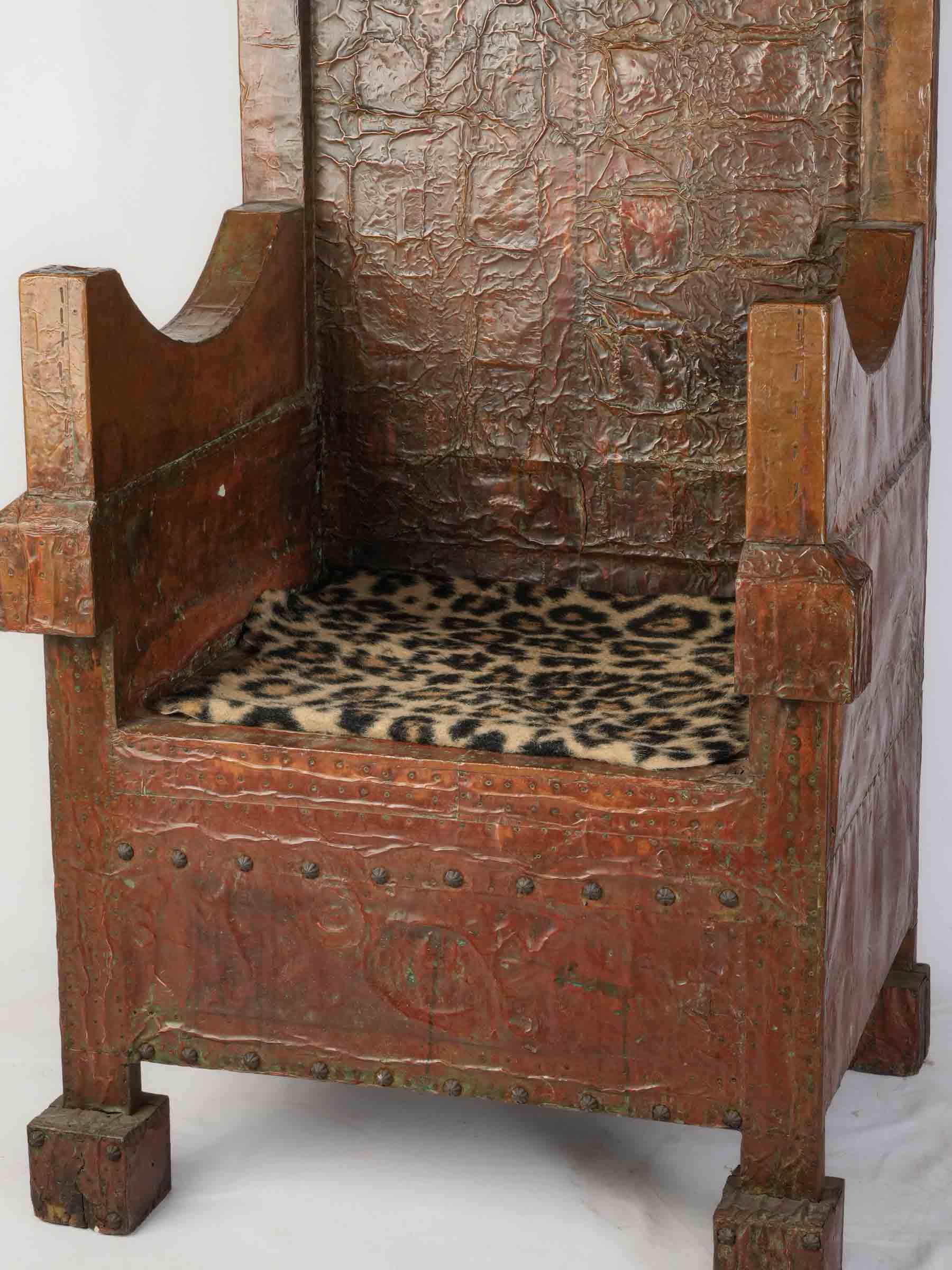 Large Copper-Clad Theatrical Medieval-Style Throne Chair, 20th Century - 54¼"