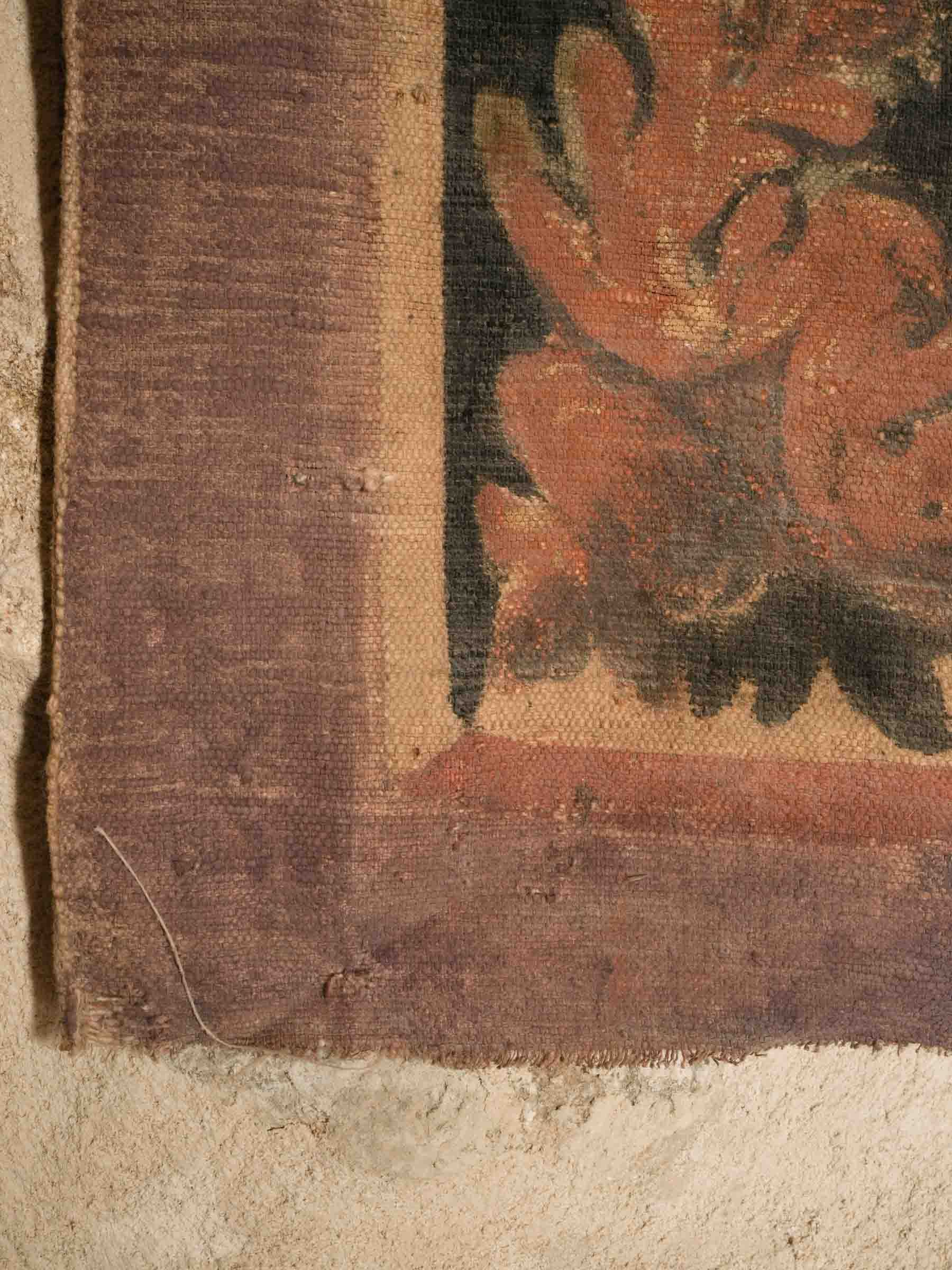 Large 18th Century Provençal Painted Hanging w/ Atmospheric Landscape & Rich Floral Border - 114¼" x 67"