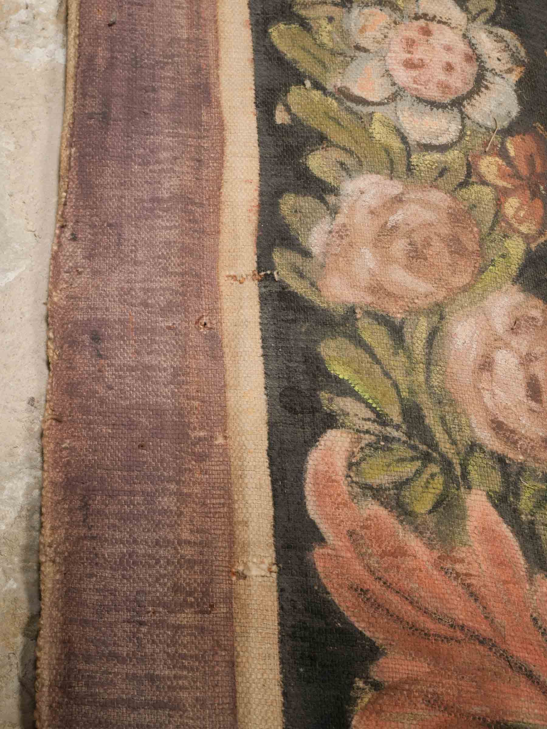 Large 18th Century Provençal Painted Hanging w/ Atmospheric Landscape & Rich Floral Border - 114¼" x 67"