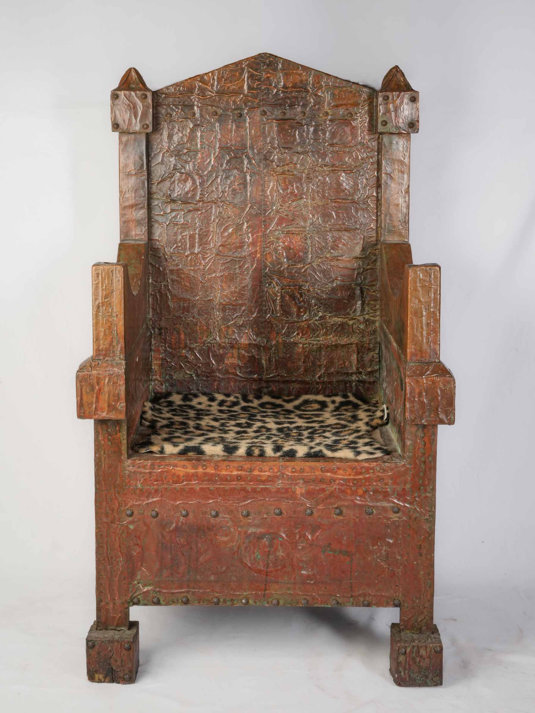 Large Copper-Clad Theatrical Medieval-Style Throne Chair, 20th Century - 54¼"