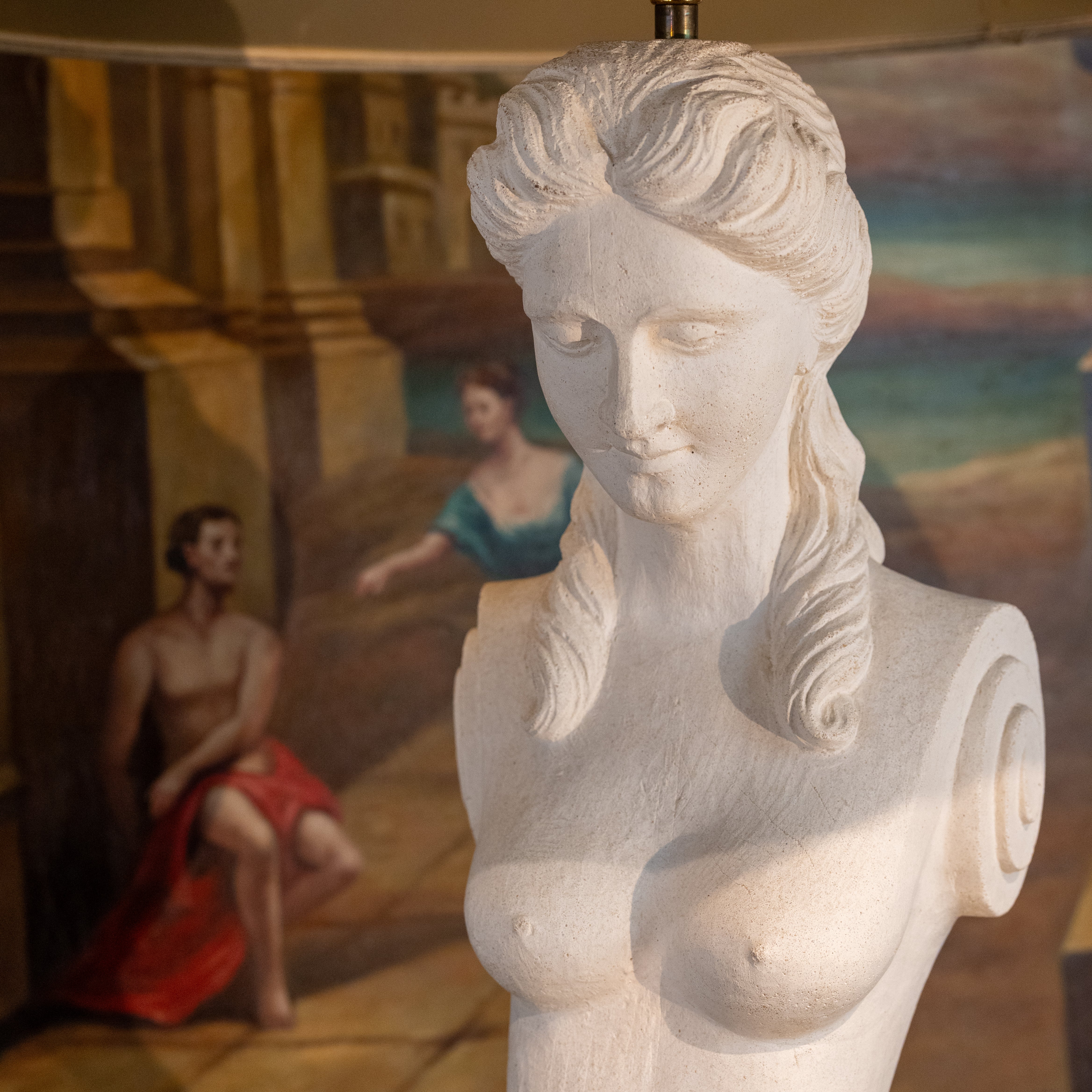 Splendid vintage French mermaid stone table lamps