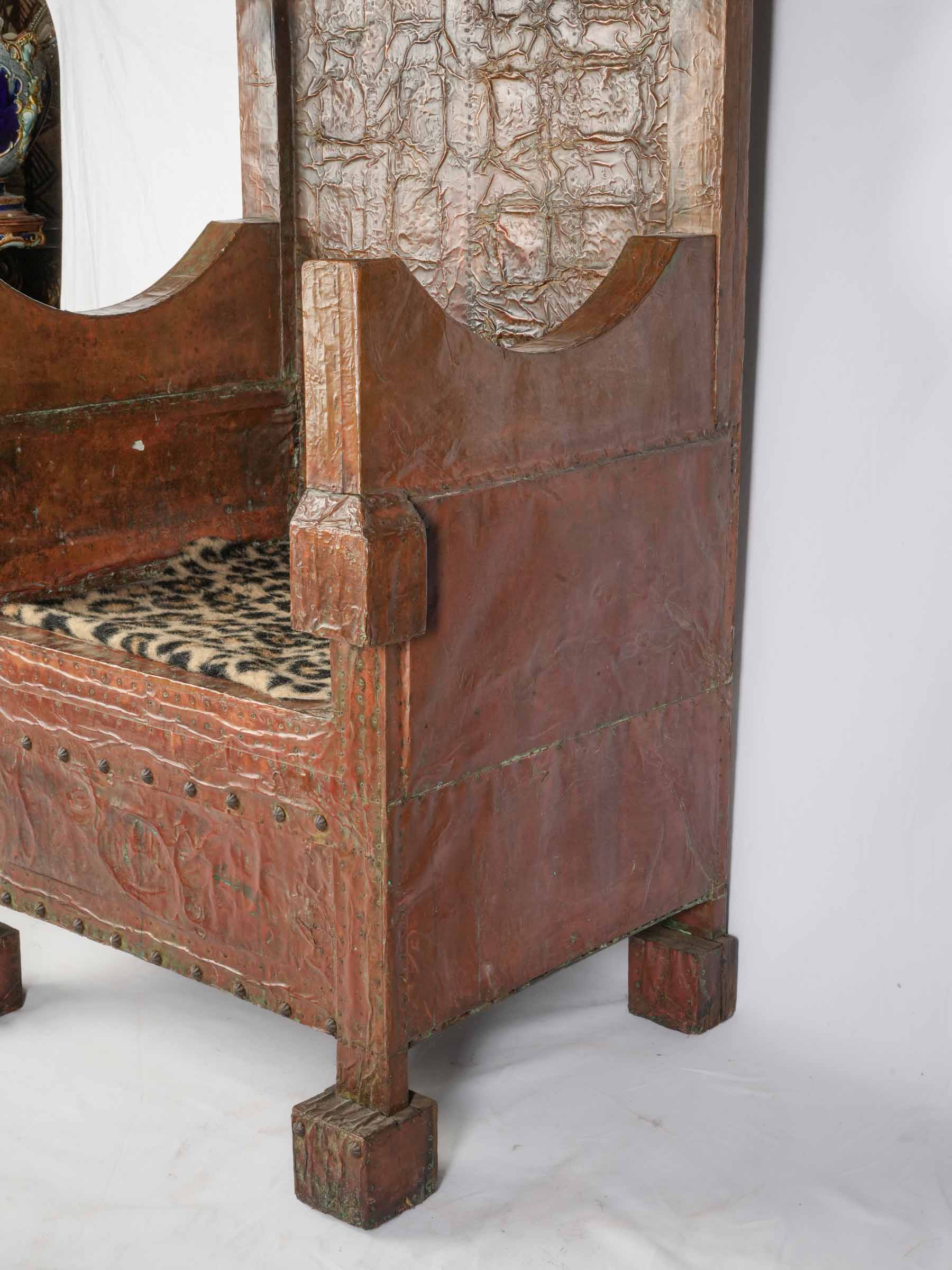 Large Copper-Clad Theatrical Medieval-Style Throne Chair, 20th Century - 54¼"