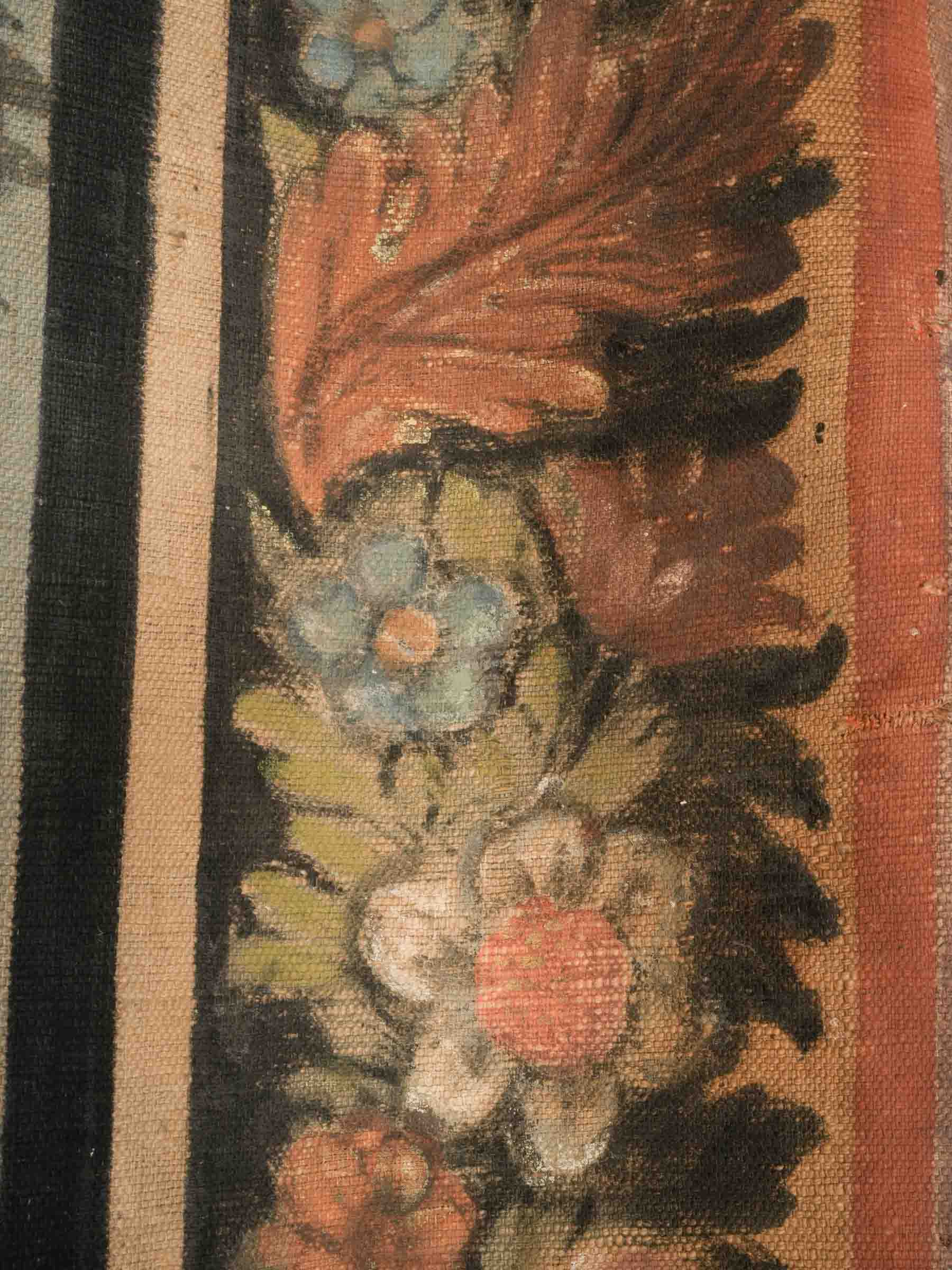 Large 18th Century Provençal Painted Hanging w/ Atmospheric Landscape & Rich Floral Border - 114¼" x 67"