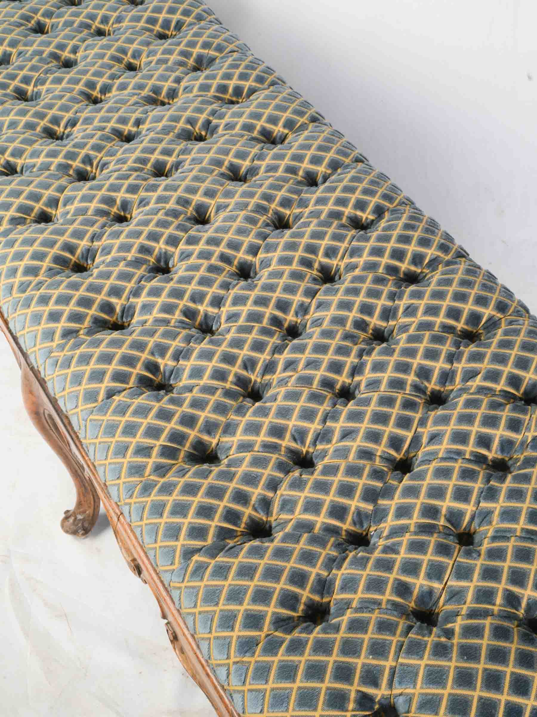 18th-Century Walnut Rococo Banquette w/ Modern Tufted Velvet Upholstery - 54¾"