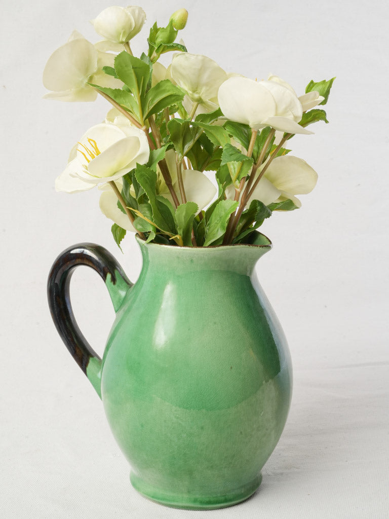 Mid-20th Century Dieulefit Striking Green-Glazed Terracotta Jug - 8¼"