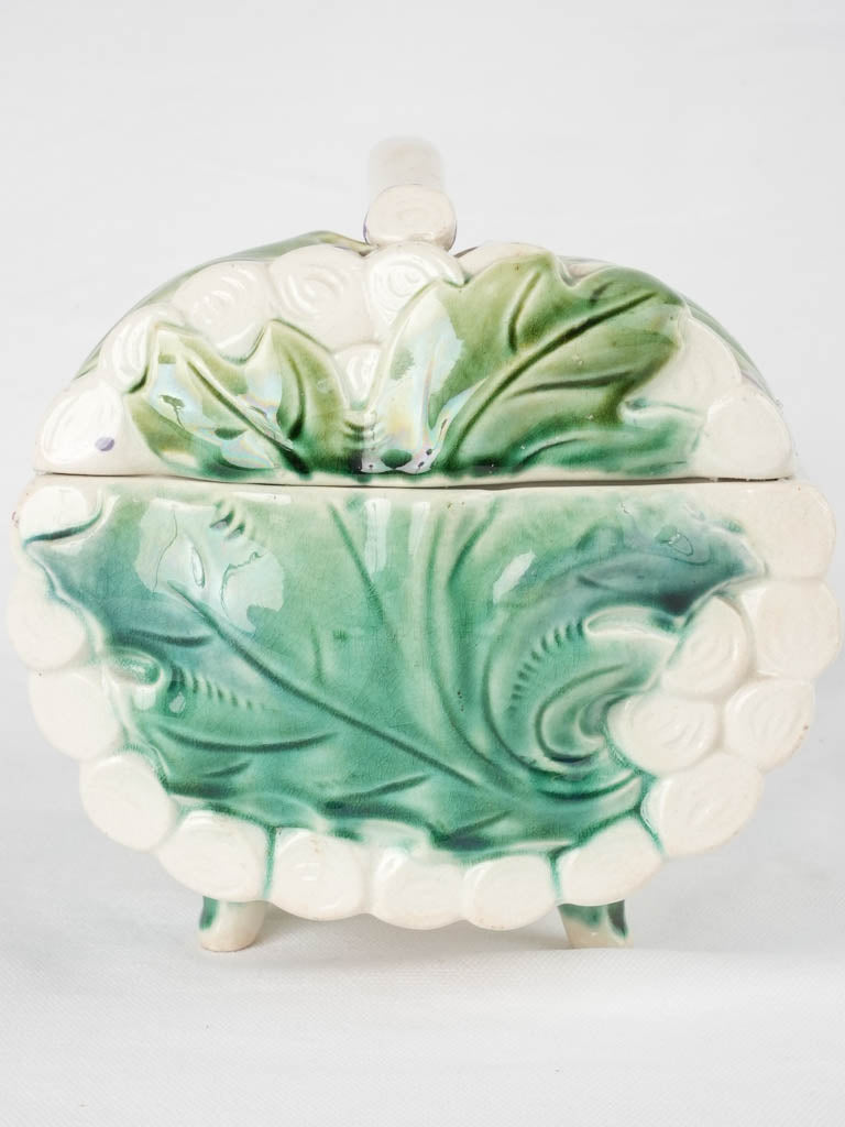 Lidded Majolica asparagus basket & platter - Longchamp 1890