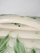 Lidded Majolica asparagus basket & platter - Longchamp 1890
