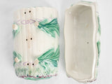 Lidded Majolica asparagus basket & platter - Longchamp 1890