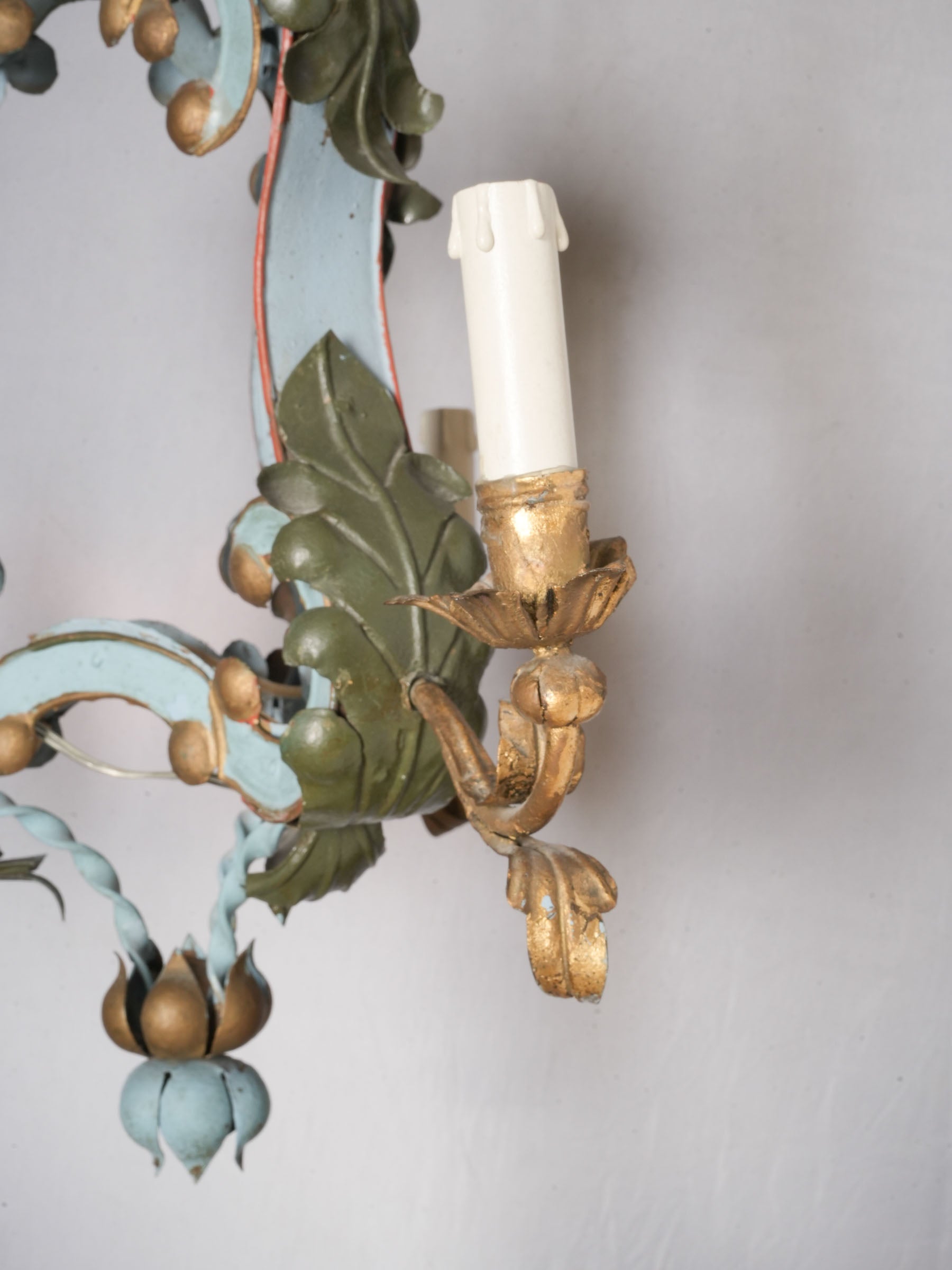 Small French or Italian Painted Tôle Three-Light Chandelier, Early 20th Century - 41" x 21¼"