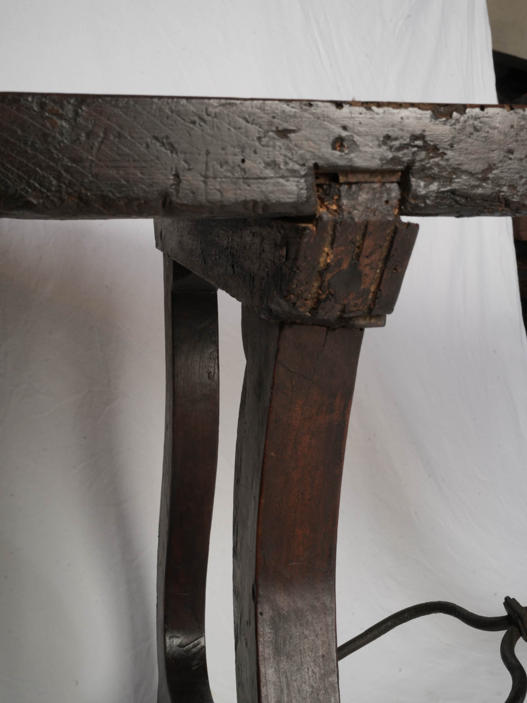 Beautiful Italian Baroque Table w/ Single-Plank Top and Wrought-Iron Stretchers, 17th Century - 79½"