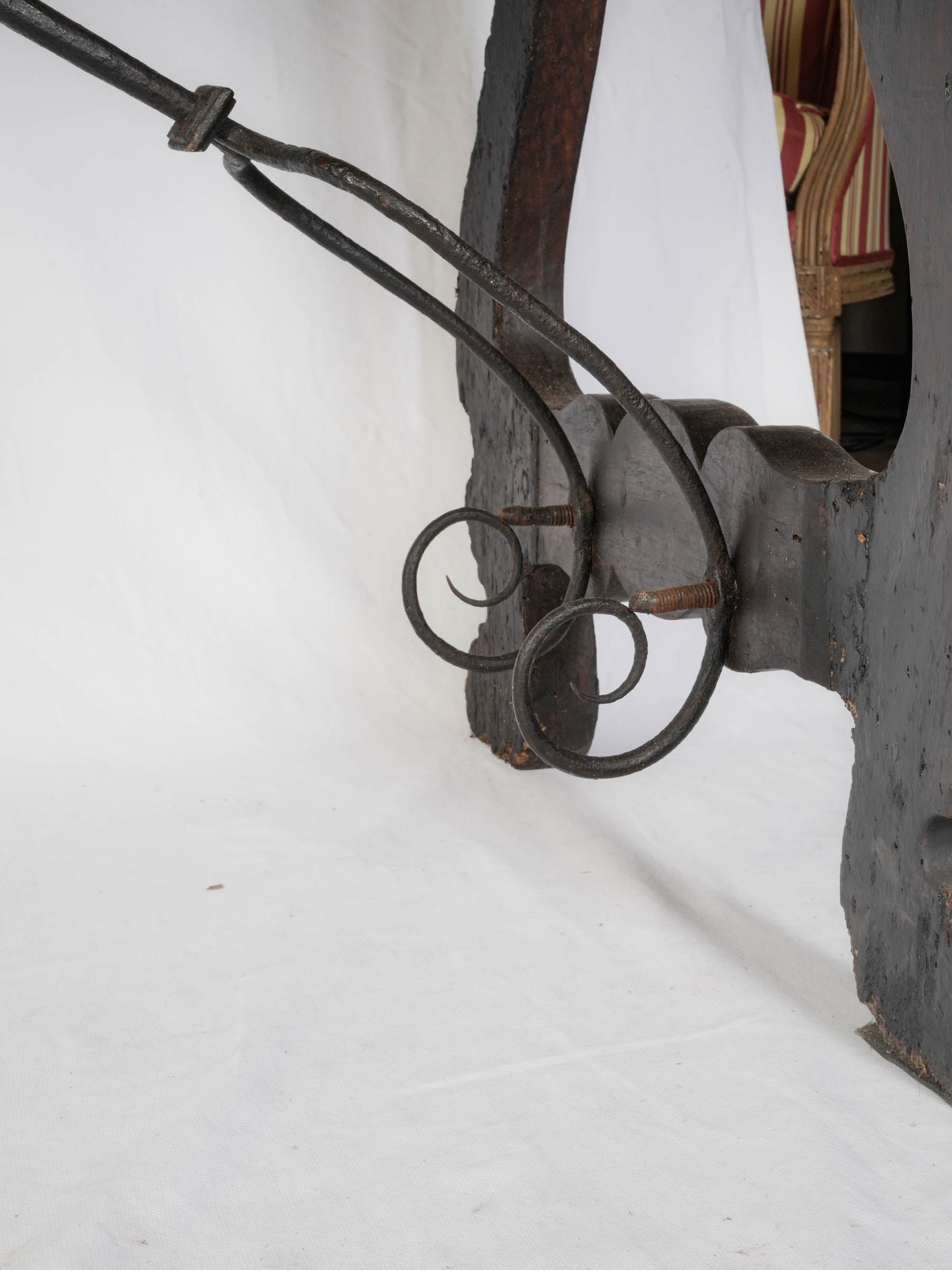 Beautiful Italian Baroque Table w/ Single-Plank Top and Wrought-Iron Stretchers, 17th Century - 79½"