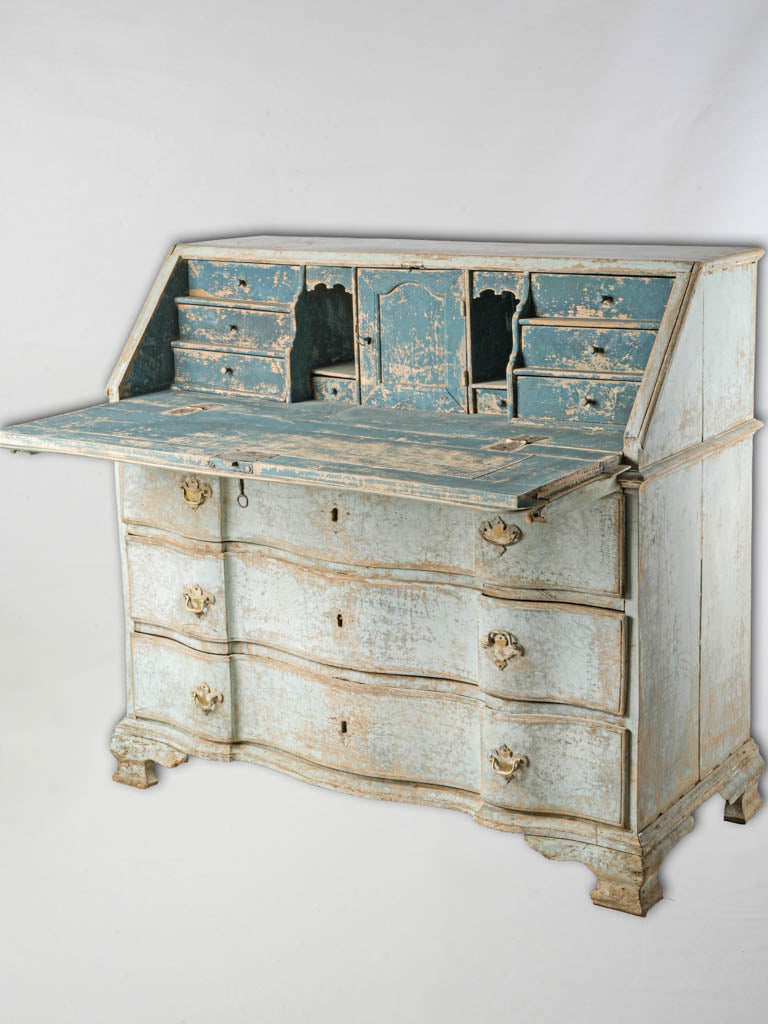 18th-Century Gustavian Serpentine Drop-Front Secrétaire in Pale Blue - 46¾"