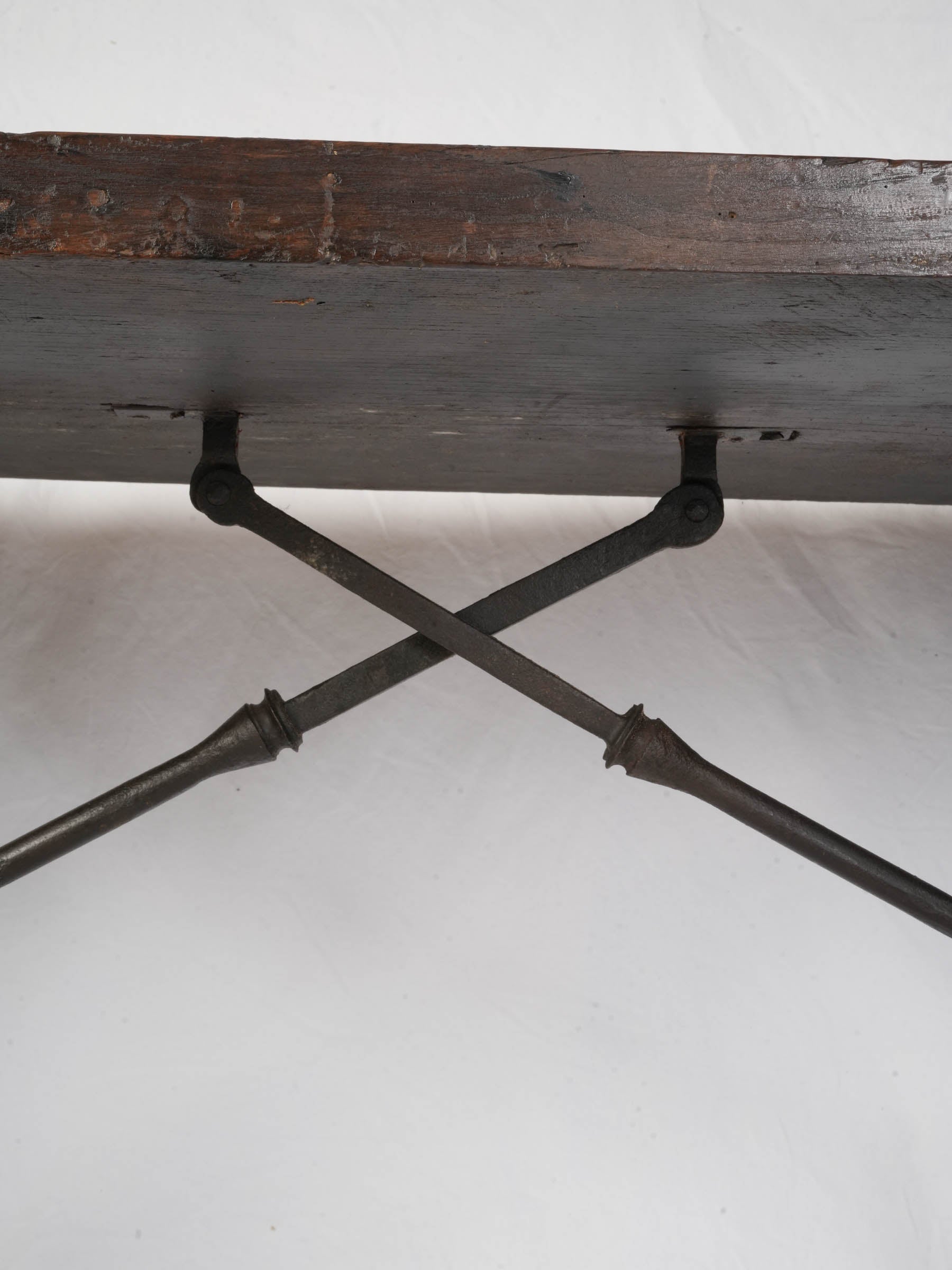 Beautiful Italian Baroque Table w/ Single-Plank Top and Wrought-Iron Stretchers, 17th Century - 79½"