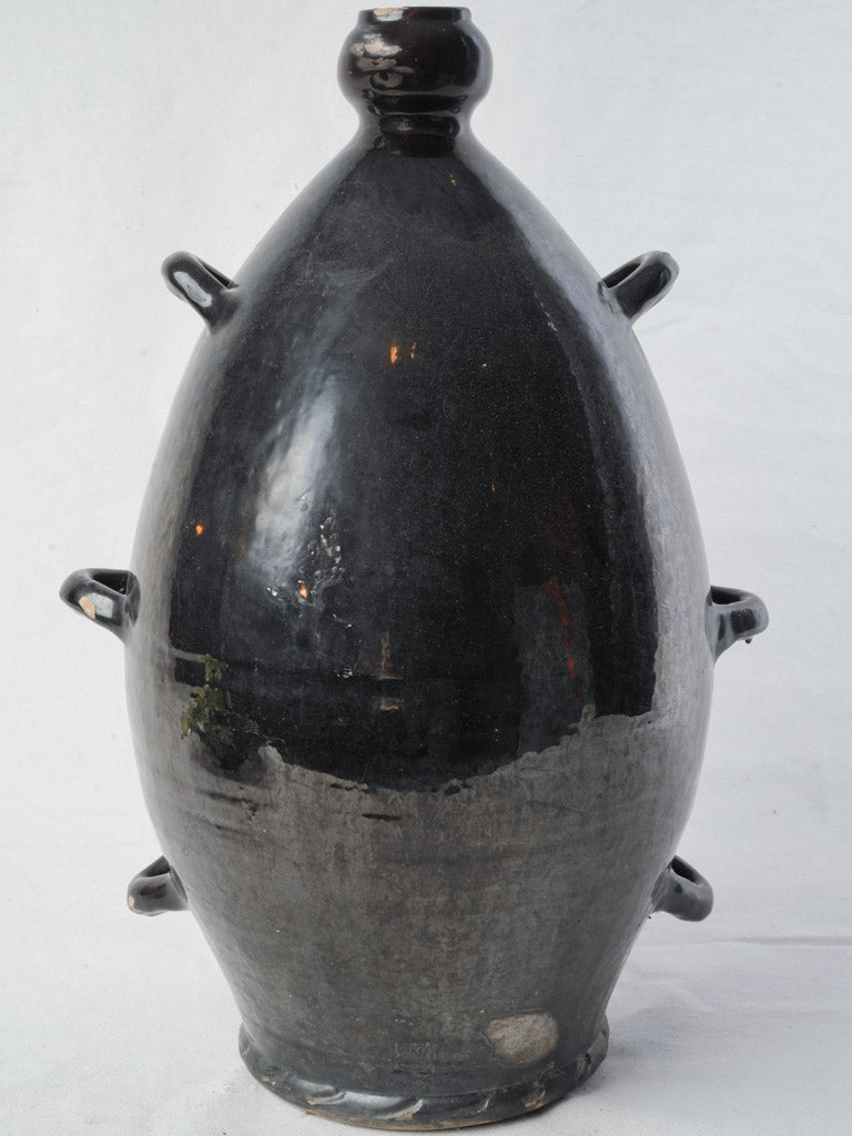 Mid-20th Century Biot Black-Glazed Terracotta Conscience Water Flask - 20½"
