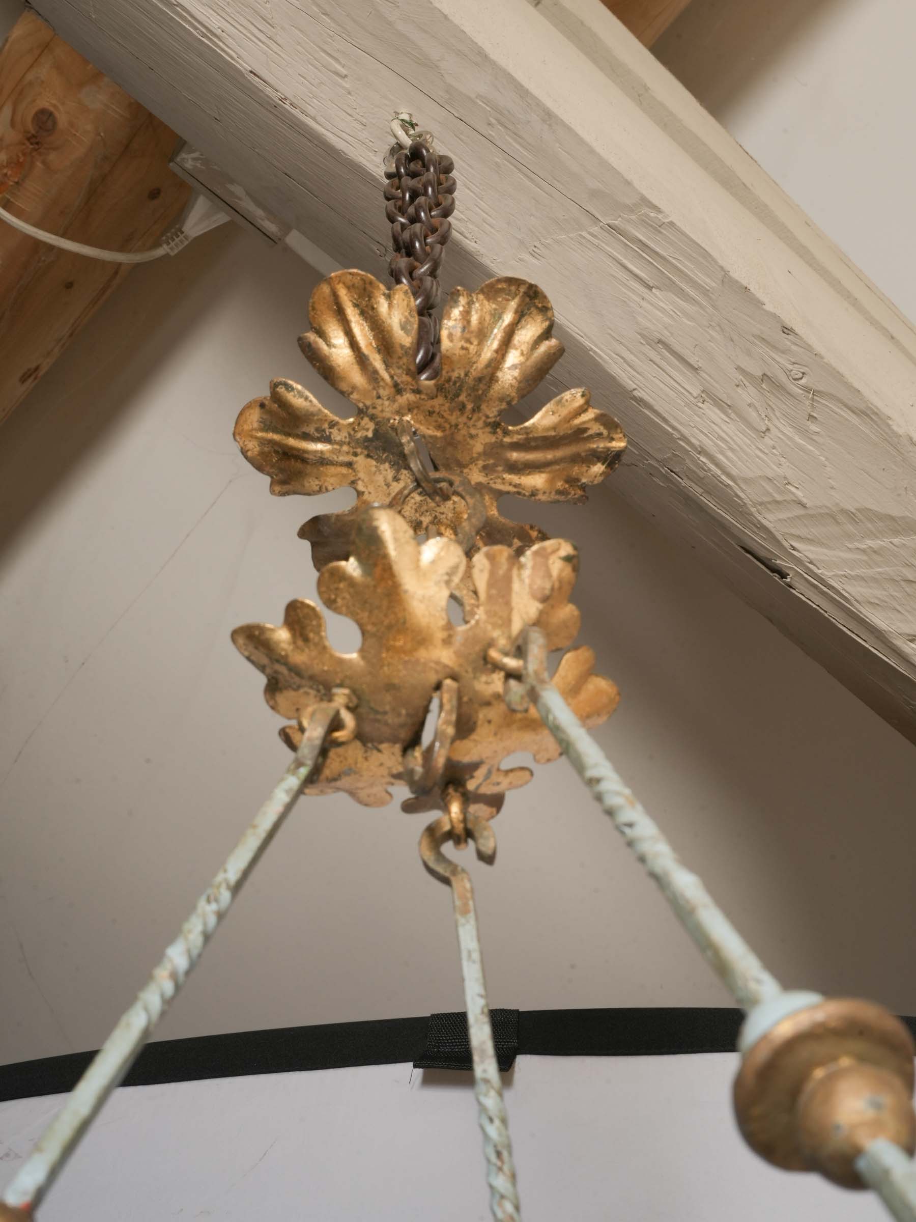 Small French or Italian Painted Tôle Three-Light Chandelier, Early 20th Century - 41" x 21¼"