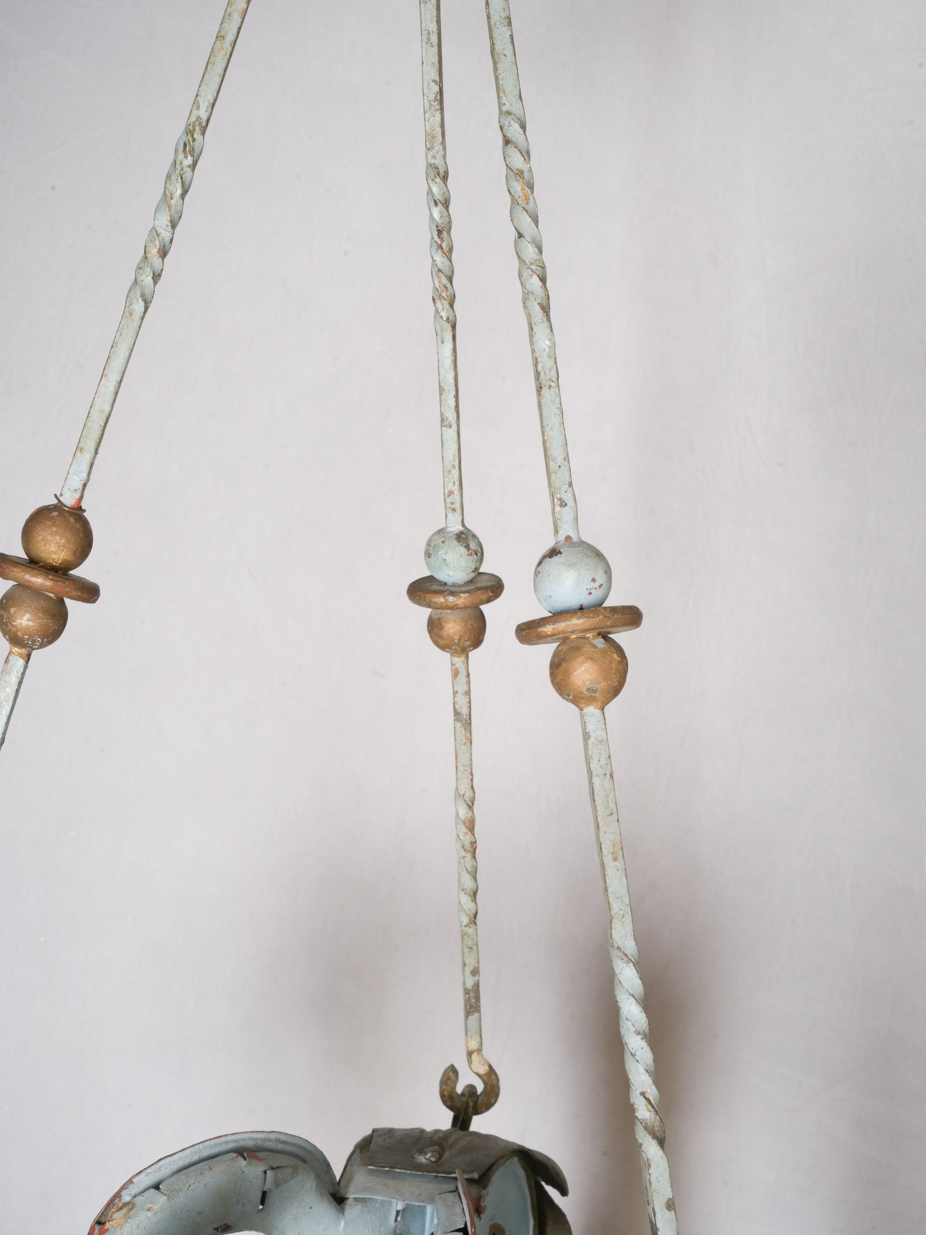 Small French or Italian Painted Tôle Three-Light Chandelier, Early 20th Century - 41" x 21¼"