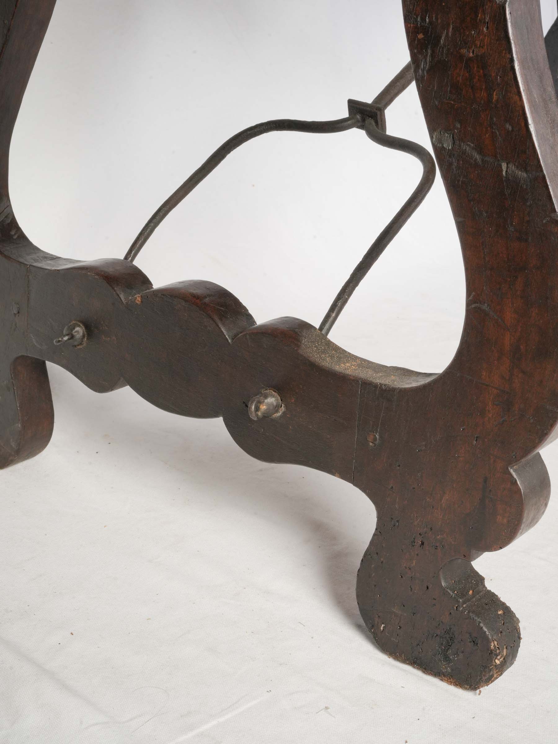 Beautiful Italian Baroque Table w/ Single-Plank Top and Wrought-Iron Stretchers, 17th Century - 79½"