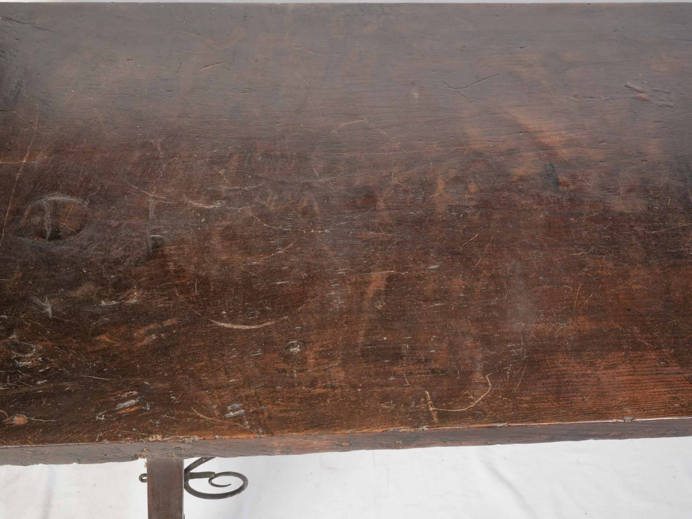 Beautiful Italian Baroque Table w/ Single-Plank Top and Wrought-Iron Stretchers, 17th Century - 79½"