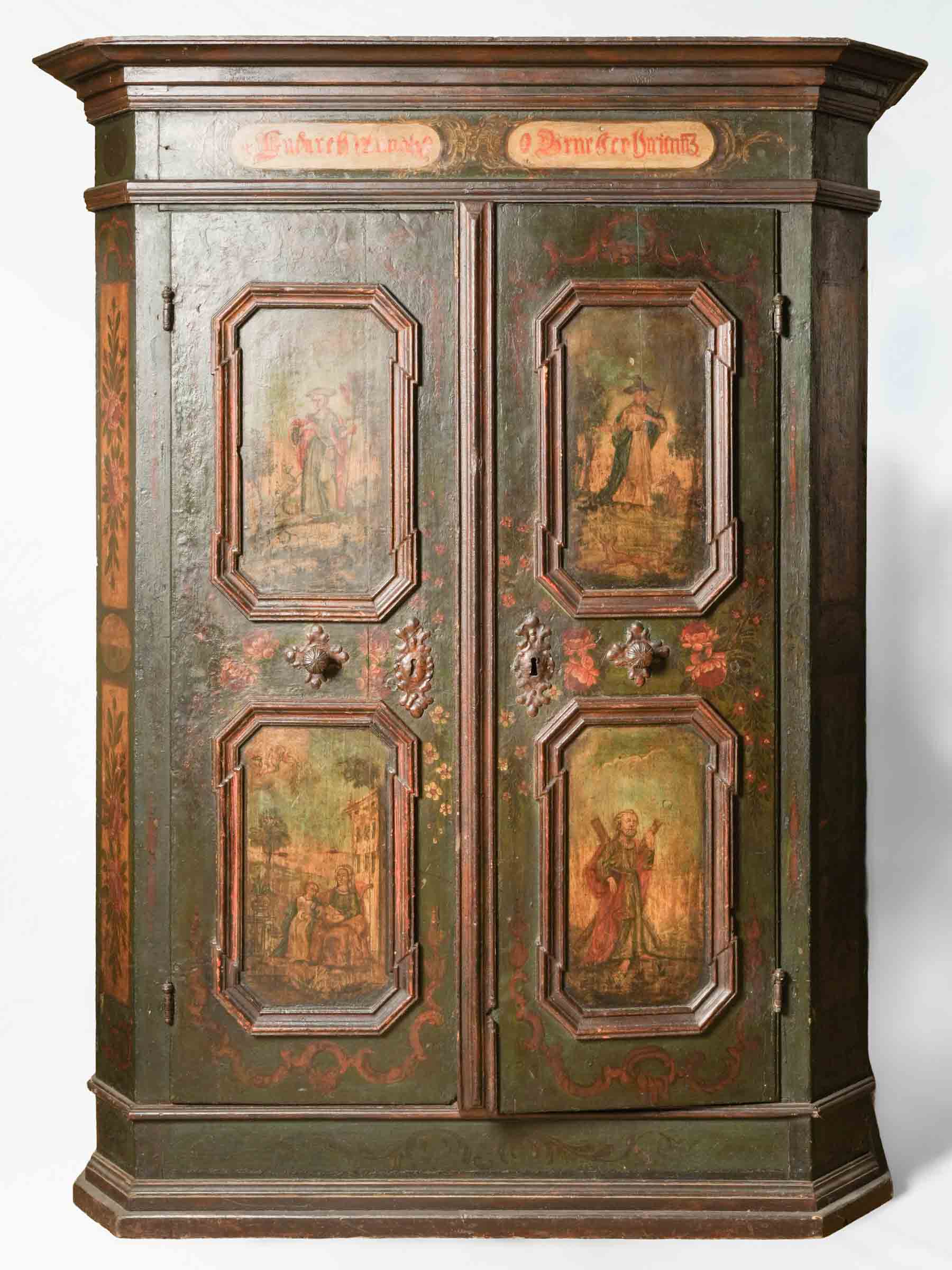 Rare 18th-Century Painted Marriage Cupboard - 69¾" x 53½" x 26¾"