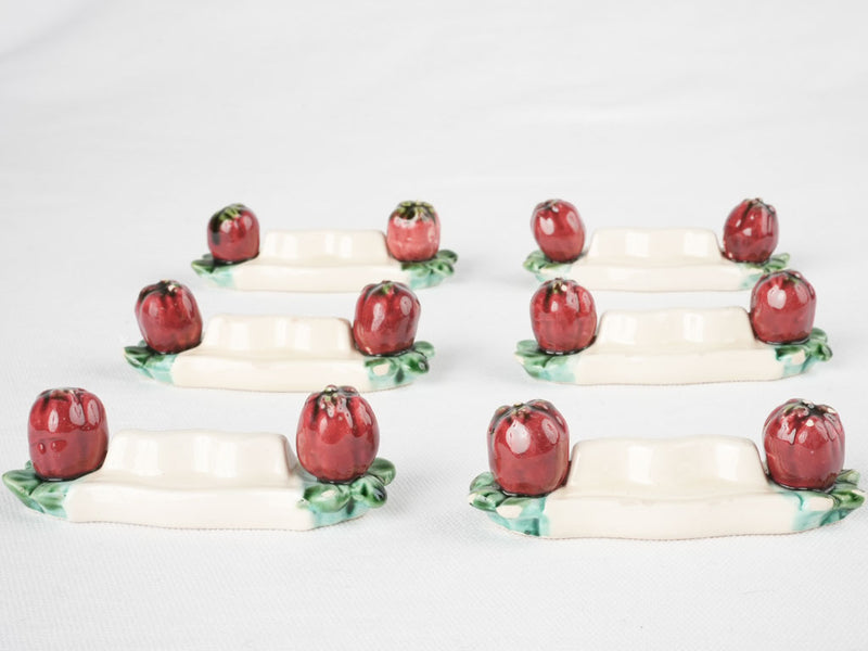 Set of 6 antique Majolica knife rests 4"
