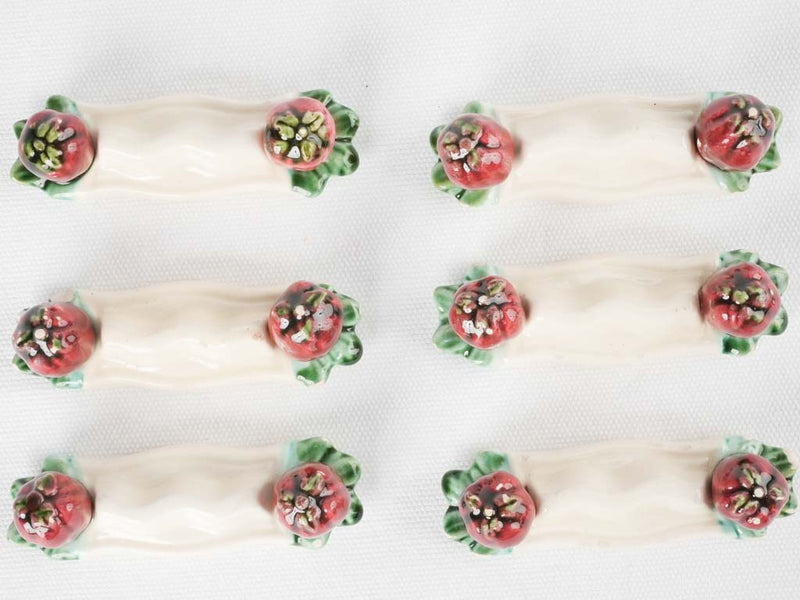 Set of 6 antique Majolica knife rests 4"