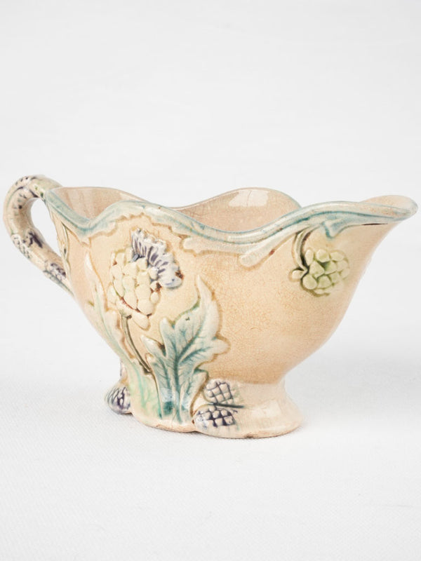 Antique Majolica sauce boat with artichoke motifs - Fives-Lille Antione Gustave De Bruyn