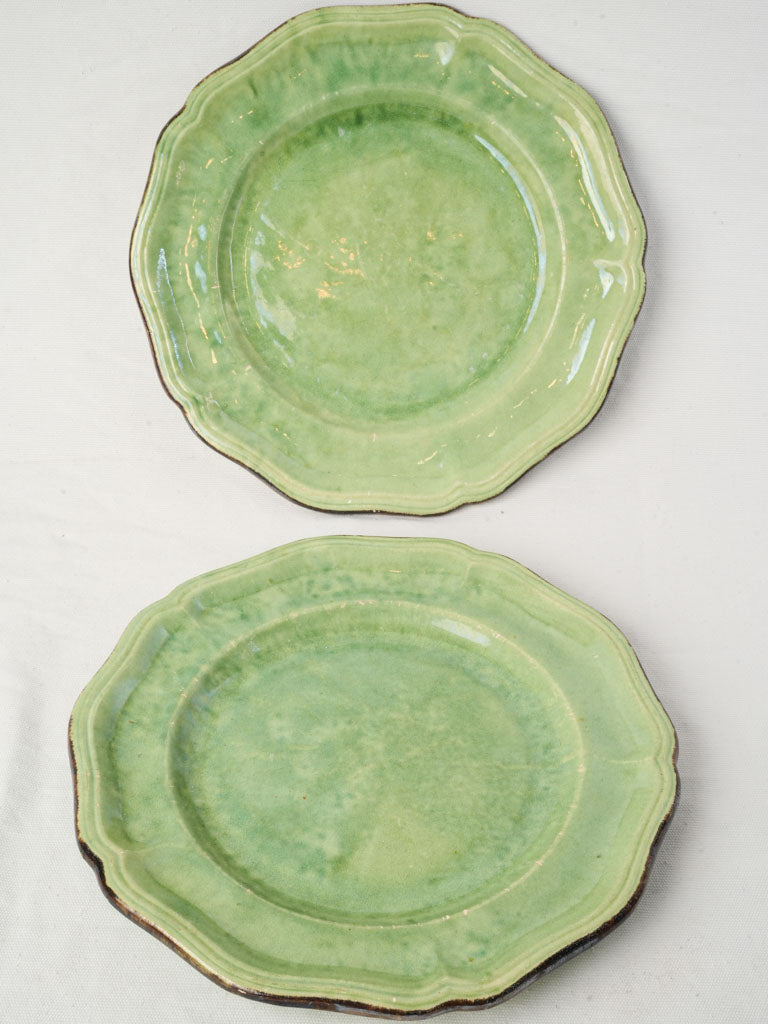 Pair of Early 20th Century Dieulefit Green-Glazed Provençal Serving Plates - 13½"