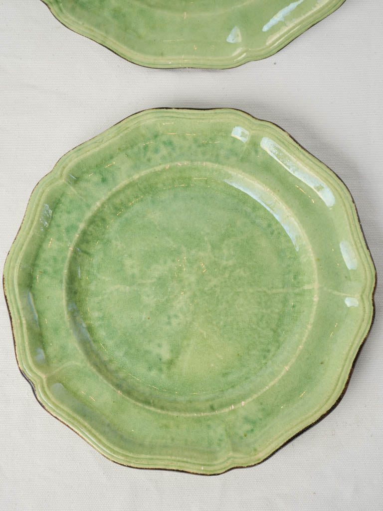 Pair of Early 20th Century Dieulefit Green-Glazed Provençal Serving Plates - 13½"