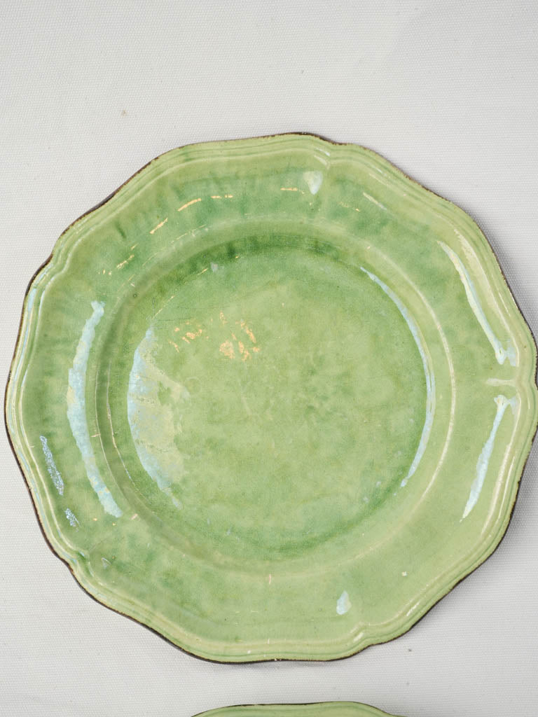 Pair of Early 20th Century Dieulefit Green-Glazed Provençal Serving Plates - 13½"