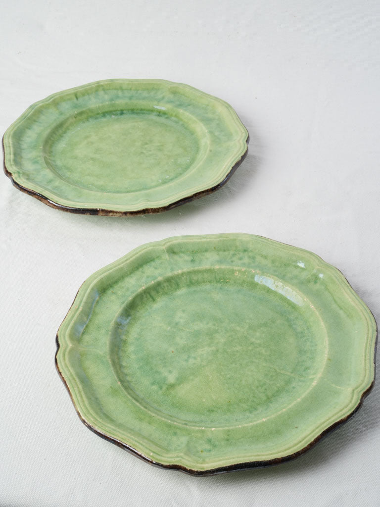 Pair of Early 20th Century Dieulefit Green-Glazed Provençal Serving Plates - 13½"