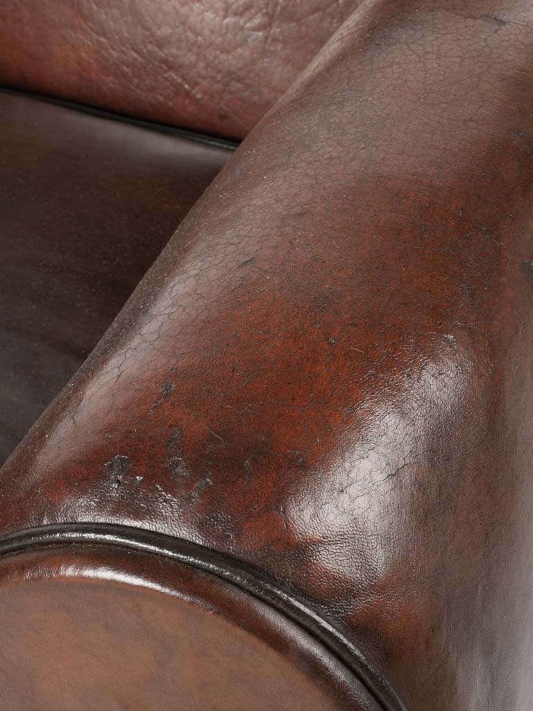 Refined mahogany leather barrel-arm chair