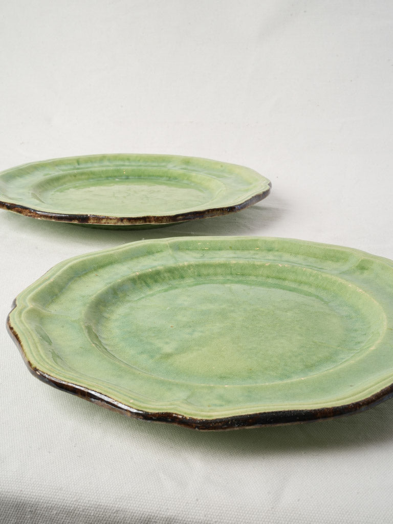 Pair of Early 20th Century Dieulefit Green-Glazed Provençal Serving Plates - 13½"