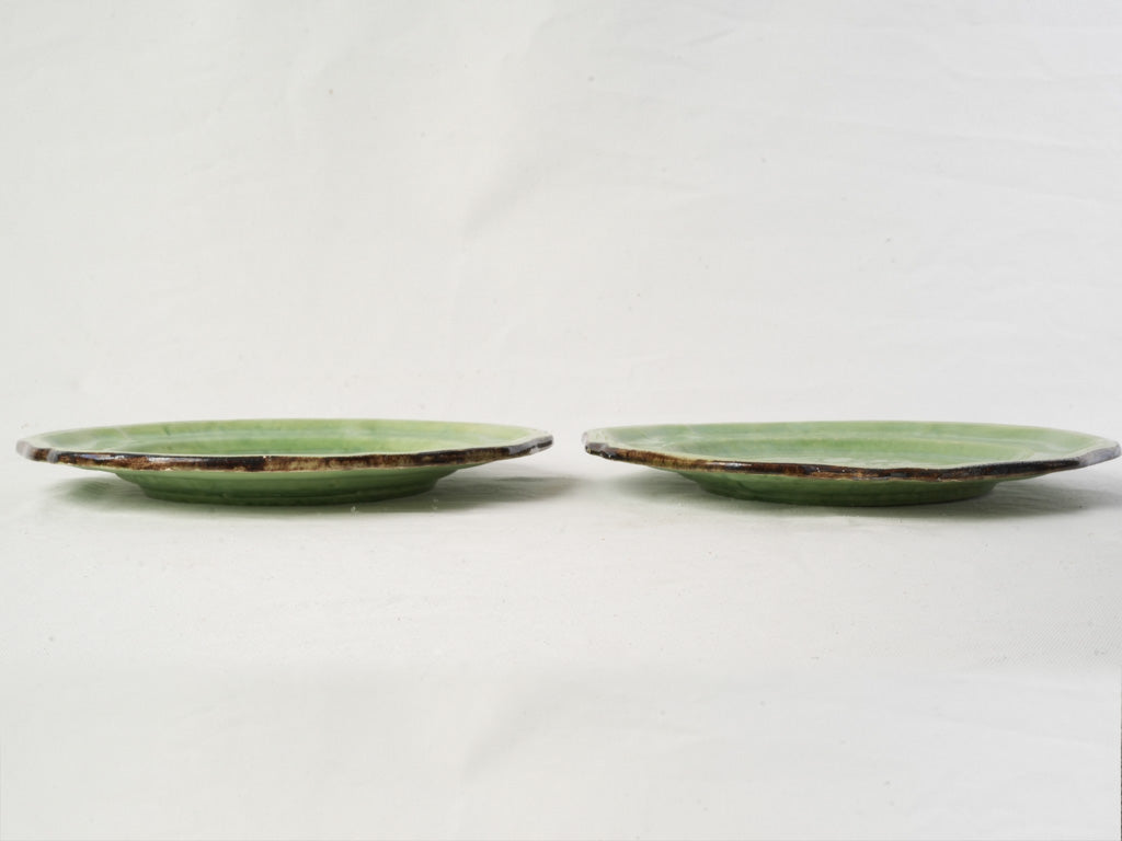 Pair of Early 20th Century Dieulefit Green-Glazed Provençal Serving Plates - 13½"
