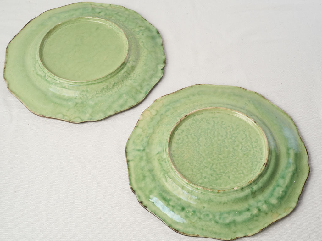 Pair of Early 20th Century Dieulefit Green-Glazed Provençal Serving Plates - 13½"
