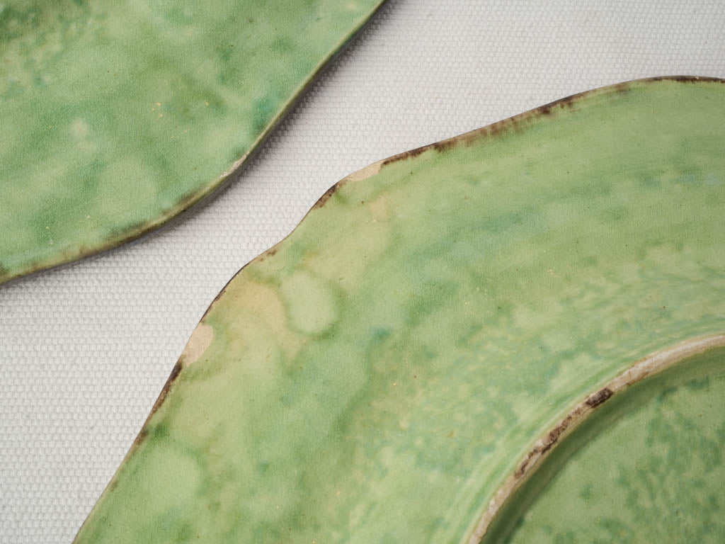 Pair of Early 20th Century Dieulefit Green-Glazed Provençal Serving Plates - 13½"