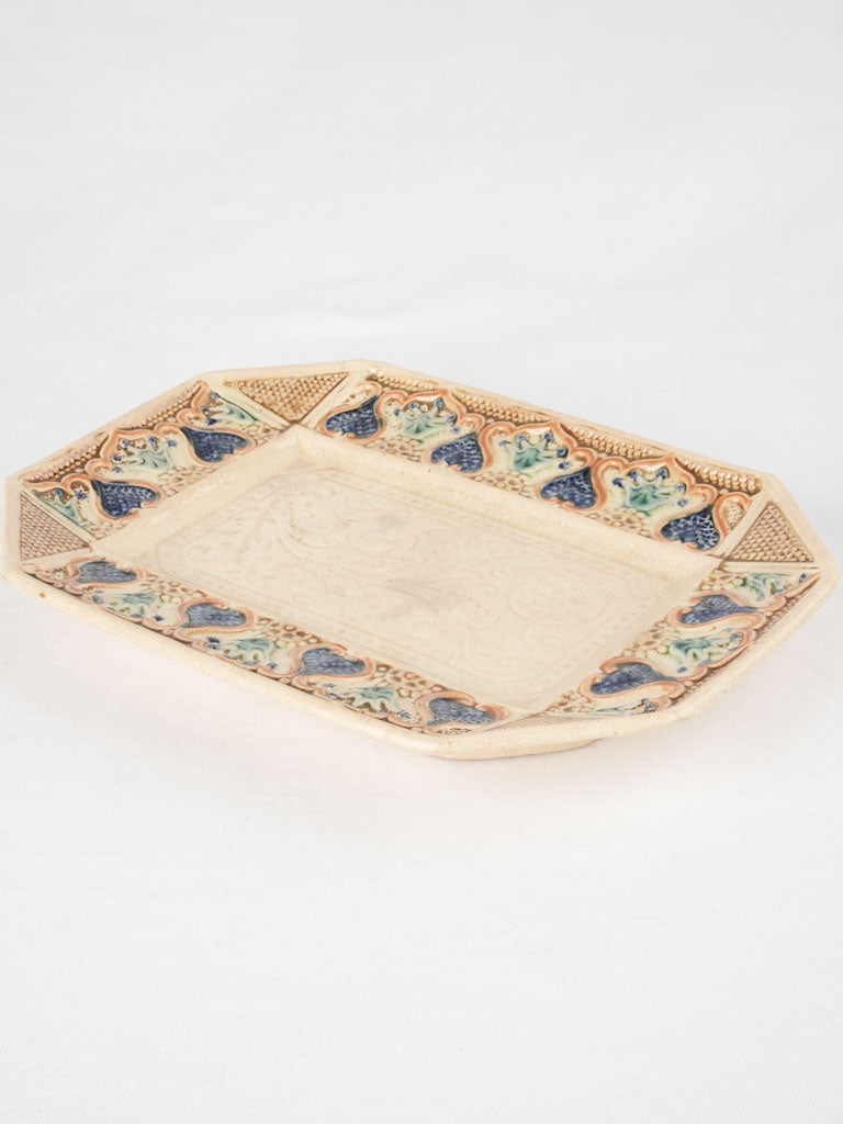 Antique majolica serving platter w/ fig decoration 12½" x 9½"