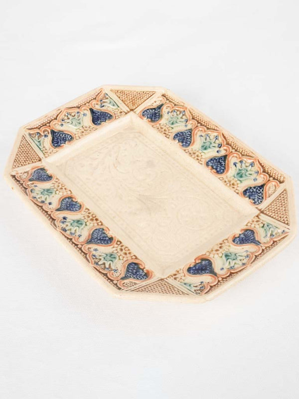 Antique majolica serving platter w/ fig decoration 12½" x 9½"
