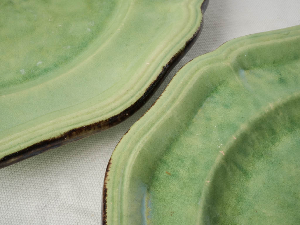 Pair of Early 20th Century Dieulefit Green-Glazed Provençal Serving Plates - 13½"