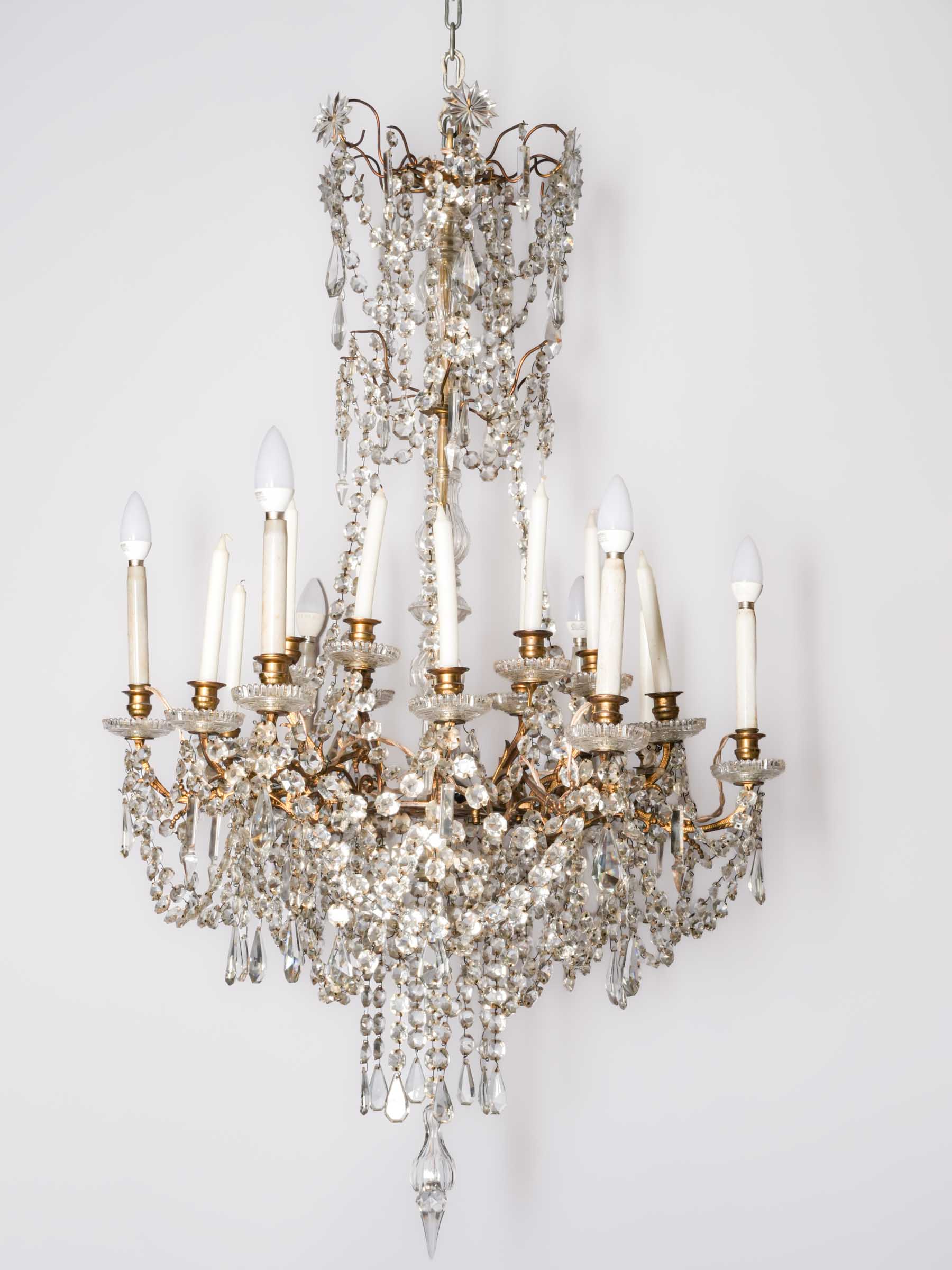Large 18-Light Gilt-Bronze and Glass French Chandelier, Early 20th Century - 51¼"