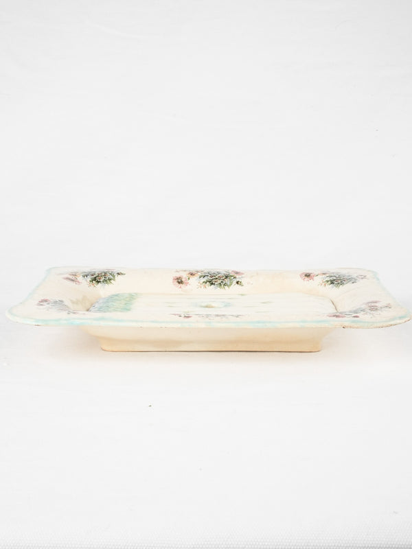 19th century Majolica asparagus platter w/ strainer insert & daisies 13" x 9"