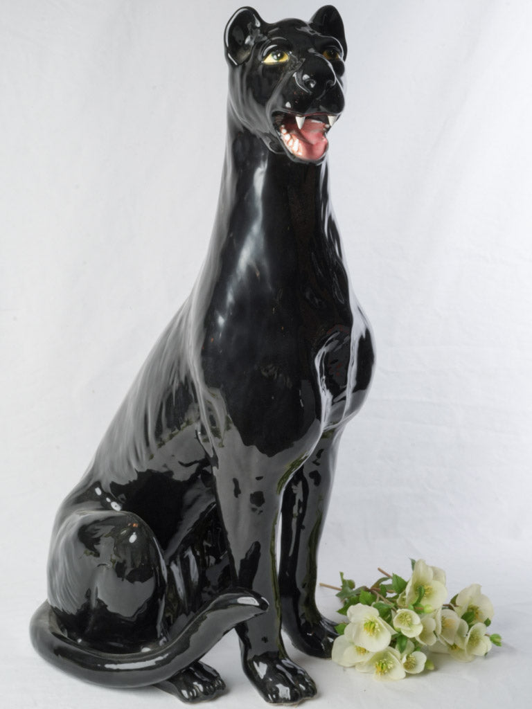 Striking 1970s Italian Glossy Ceramic Black Panther - 35¾"
