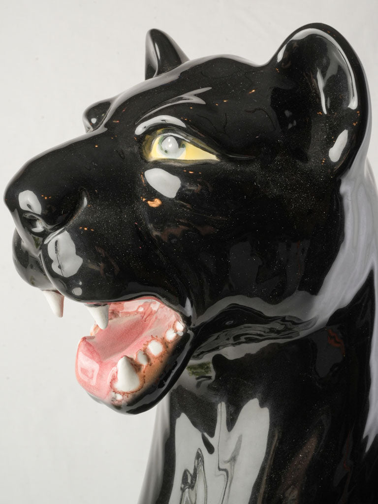 Striking 1970s Italian Glossy Ceramic Black Panther - 35¾"