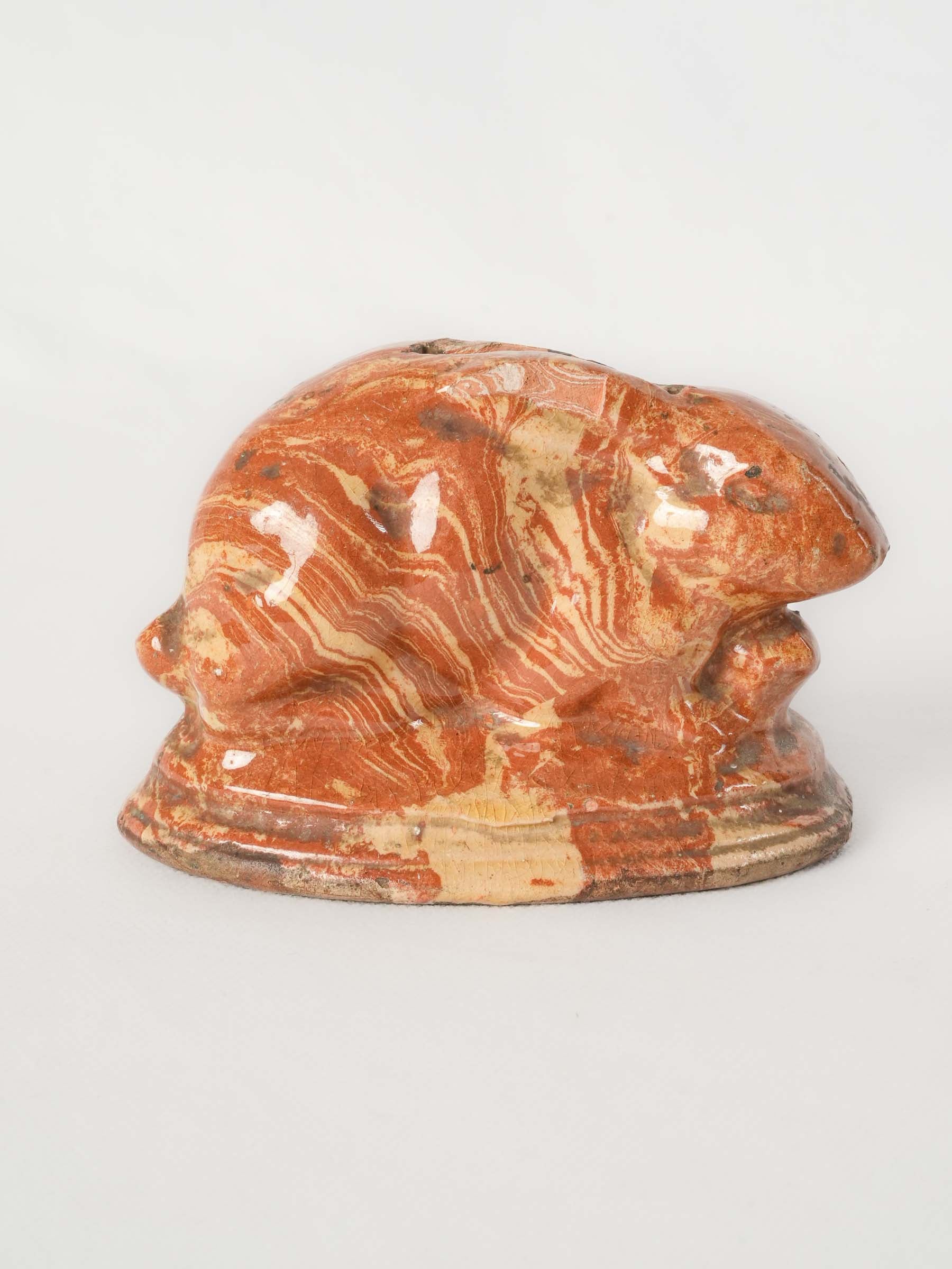Charming Petite Antique Rabbit Money Box w/ Marbled Glaze - 4¾"