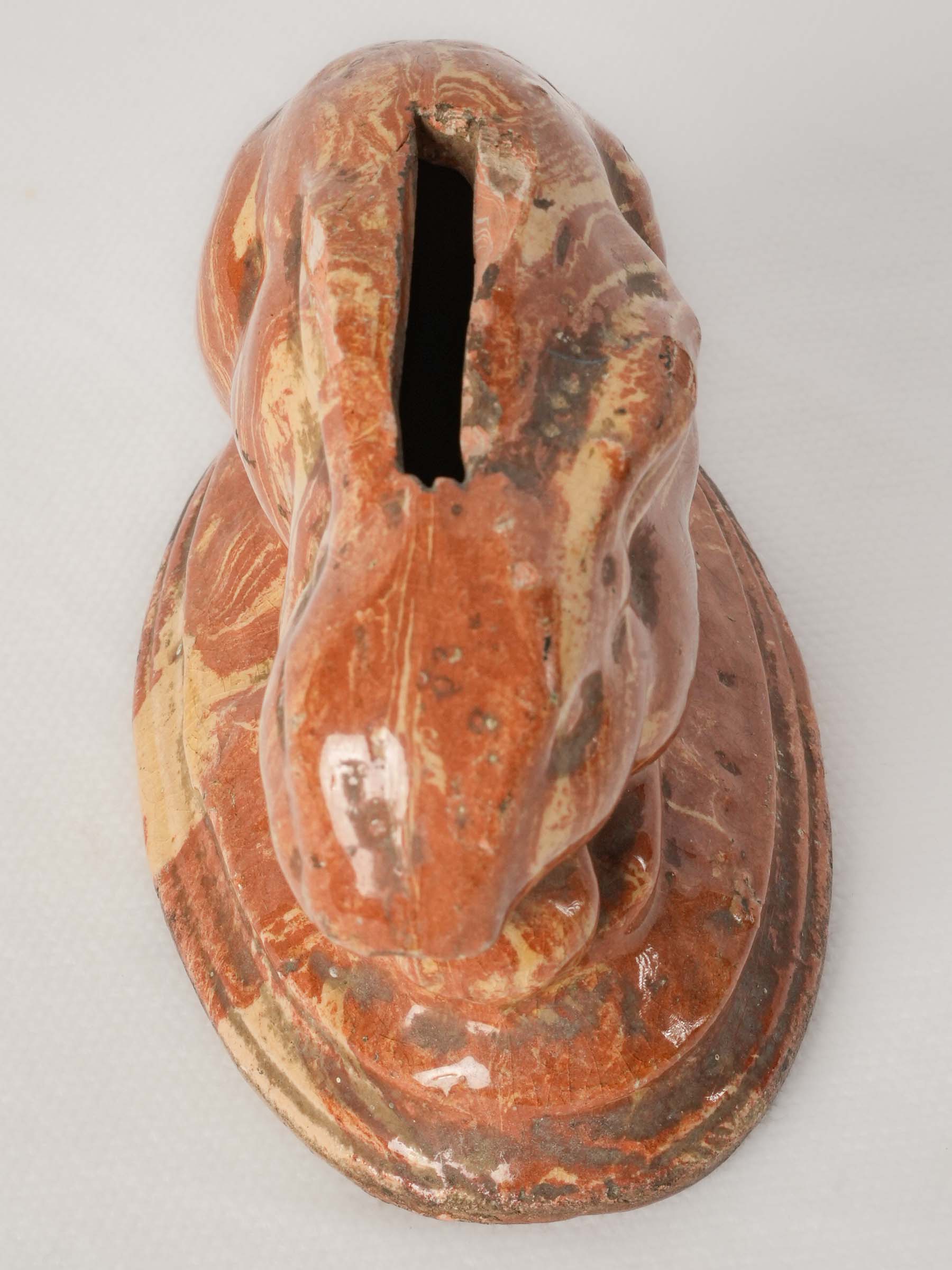 Charming Petite Antique Rabbit Money Box w/ Marbled Glaze - 4¾"