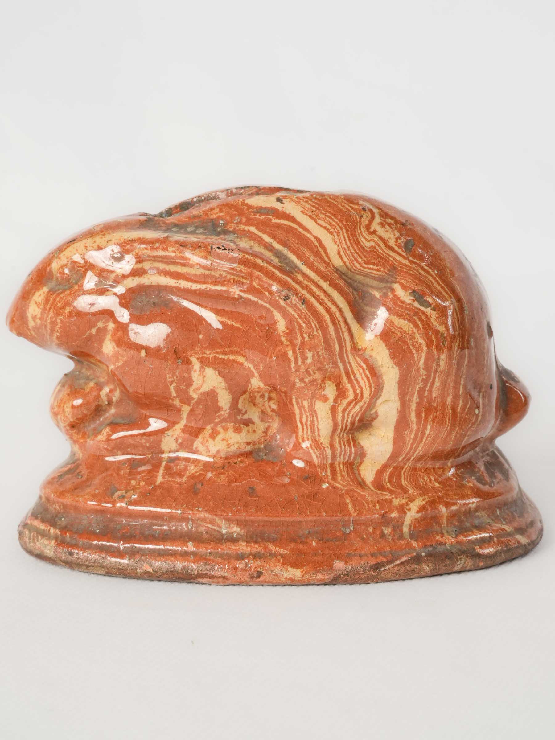 Charming Petite Antique Rabbit Money Box w/ Marbled Glaze - 4¾"